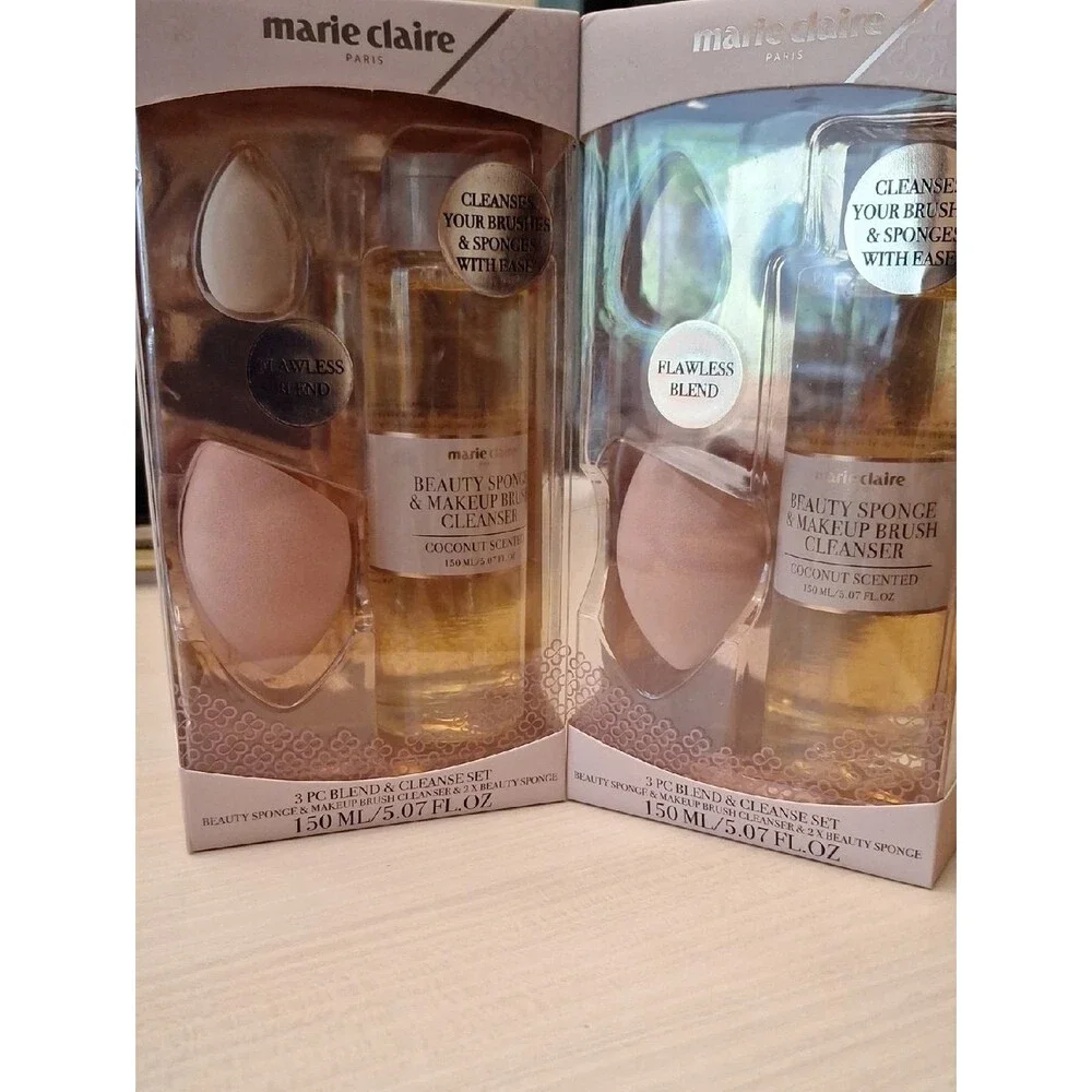 (2 Box Sets) Pink & Cream Beauty Sponge & Brush Cleanser Set